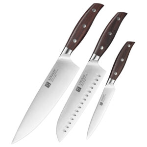 High Quality German 1.4116 Stainless Steel 3 Pcs Daily Kitchen Cutting Promotion Gift Sandal Wood Kitchen Chef Knife Set