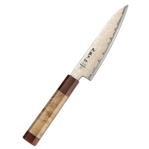 XINZUO New Custom Copper Damascus Steel Utility Knife Tricolour Figured Sycamore Wood Handle Sharp Petty Knives Multifunctional