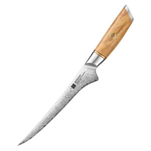 New Custom Damascus Powder Steel Fillet Knife Olive Wood Handle Professional Kitchen Fish Filleting Knives 7 Inch