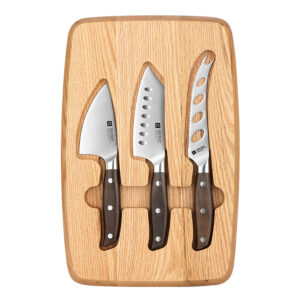 XINZUO New Design Cheese Board Knife Set High Quality German Stainless Steel Oak Wood Block Wooden Tray Kit Gifts