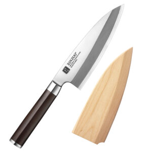 180mm Japanese High Carbon Stainless Steel Kitchen Knives Fish Fillet Slicing Deba Knives with Wooden Sheath