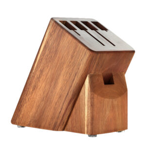 Natural Acacia Wood Kitchen Knife Holder Wooden Block Display Stand with 5 Slots