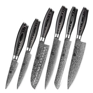 6 Pcs Kitchen Damascus Chef Knife Set Pakka Wood Handle