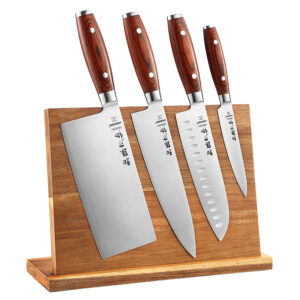 XINZUO 5 Pcs German 1.4116 Stainless Steel Kitchen Chef Knife Set with Magnet Knife Holder Display Racks