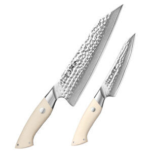 XINZUO Luxury Japanese Kitchen 2 Pcs Chef Knife Set Damascus Steel Streamlined Design Ivory White G10 Handle