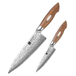 XINZUO 2 PCS Chef Knife Set 67 Layers AUS10 Damascus Steel Walnut Wood Handle Premium Japanese Kitchen Knives ODM OEM