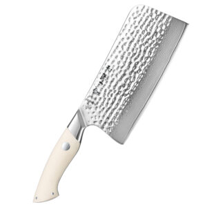 7 Inch 67 Layers Damascus Steel Sharp Kitchen Bone Cutting Chopping Knife Chopper Hammer Pattern White G10 Handle