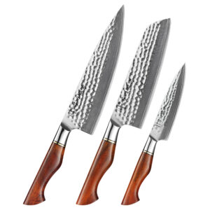 3PCS 73 Layers Damascus Powder Steel Kitchen Knife Set Professional Damascus Knife