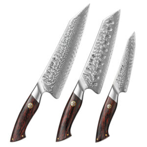 XINZUO 3 Pcs Luxury Damascus Chef Knife Sets High Carbon 14Cr Core Powder Steel S35VN G10 Handle Kitchen Cutting Cutlery