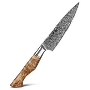 5 Inch Knives Damascus Steel Professional Kitchen Utility Knife with Figured Sycamore Wood Handle