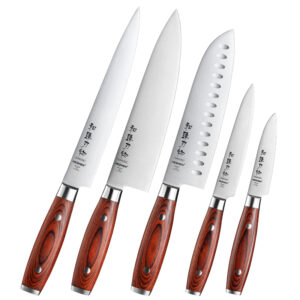 XINZUO Best German Stainless Steel Kitchen Cutting Chef Knife Set 5 Pieces Pakka Wood Handle Manufacturer