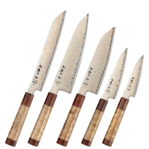 XINZUO New Razor Sharp Chef Knife Set Customized Multi-color Copper Damascus Steel Kitchen Knives Premium Wood Handle
