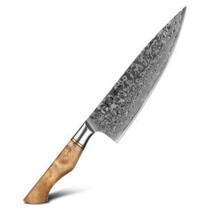 Professional High Carbon Steel Chef Knife Japanese Damascus Kitchen Knives with Figured Sycamore Wood Handle Handmade