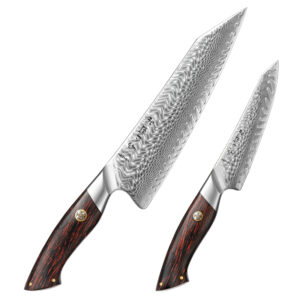 XINZUO Luxury Kitchen Utilty Chef Knife Sets 2PCS Damascus Powder Steel G10 Handle Knives Custom