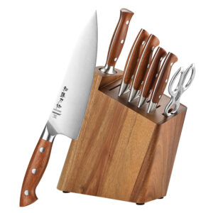 XINZUO New Design Kitchen Chef Knives Set High Quality German Steel Red Wood Handle Wooden Knives Block