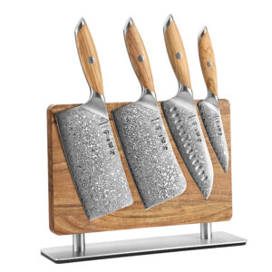 New Double Sided Magnetic Knife Holder Display Stand Nature Acacia Wood Kitchen Storage Rack Strong Magnet