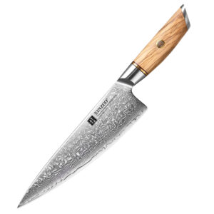 New Design Natural Olive Wood Handle Chef Knife 73 Layers Damascus Powder Steel Kitchen Knives with Gift Box