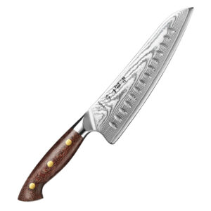 XINZUO New Sharp Granton Edge Chef Knife Custom Damascus Steel Micarta Handle Kitchen Slicing Knives