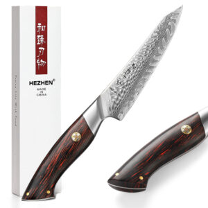 XINZUO Kitchen Cutting Utility Knife Damascus Powder Steel Streamlined Design Luxury G10 Handle Knives with Leather Sheath