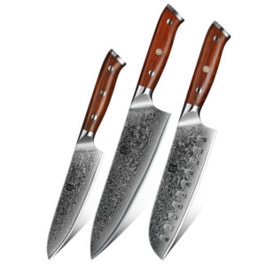 XINZUO Hot Sale Kitchen Chef Knife 3 Pieces Set Professional Japanese Damascus Steel Rosewood Knives