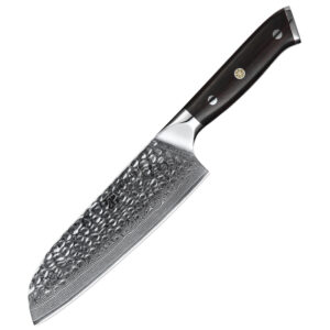XINZUO 7 Inch Sharp 67 Layers Damascus Steel Professional Kitchen Santoku Knife with Ebony Wood Handle