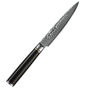 Japanese Damascus Steel Kitchen Utility Knife with Ebony Wood Custom