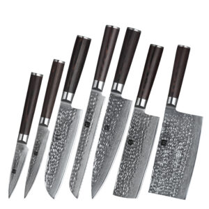 Hot Sale 7 Pcs Professional Damascus Kitchen Chef Knife Set Japanese Carbon Steel OEM ODM Custom