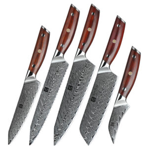 XINZUO 5 PCS Professional Japanese Real Damascus Steel Kitchen Chef Knife Set Wooden Handle Knives Manufacturer