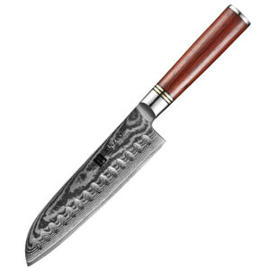 Professional Japanese Rosewood Handle 7 Inch Damascus Steel Kitchen Santoku Knife