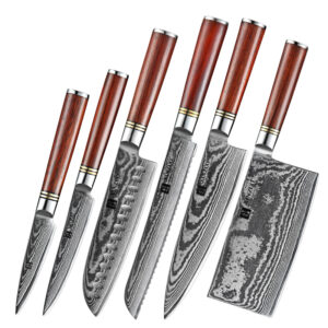 6 Pcs Professional Handmade Japanese Damascus Steel Kitchen Knife Set