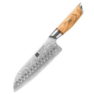 7 INCH Japanese Santoku Knife 14Cr Core Powder Damascus Steel 73 Layers Wooden Handle Kitchen Razor Sharp Knives