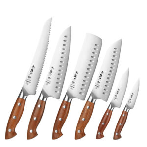 New Kitchen 6 Pcs Chef Knives Set High Quality German Steel Red Wood Handle