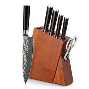 Professional Damascus Steel 7 Pcs Kitchen Knife Set with Knife Holder and Scissors