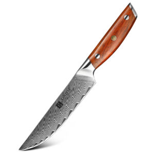 XINZUO Hot Sale Damascus Steel Kitchen Steak Knives Beef Slicing Carbon Steel Rosewood Handle 5 Inch Customized Logo