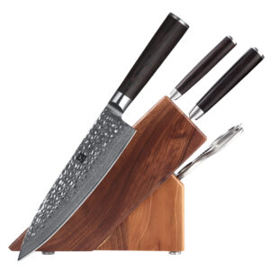 XINZUO 5pcs Professional Japanese Damascus Steel Pakka Wood Handle Kitchen Knife Sets with Wooden Block Scissors Accessories