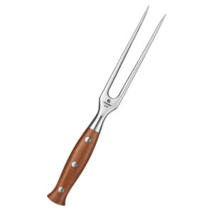 XINZUO New BBQ Grilling Roasting Meat Forged Carving Fork Kitchen Cooking Accessories 430 Stainless Steel Red Wood Handle