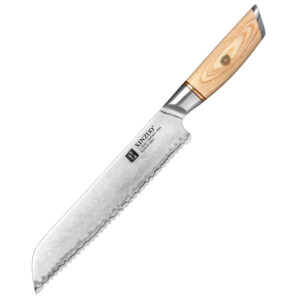 XINZUO New Design 8.5 Inch Professional 3 Layers Composite Stainless Steel Kitchen Bread Knife with Pakka Wood Handle