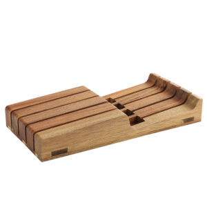 XINZUO New 4 Slots In-drawer Knife Tray Steak Knives Organizer Storage Universal Acacia Wood Blocks Kitchen Utensils