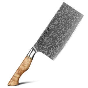 67 Layers Damascus Steel Carbon Steel Kitchen Vegetable Cleaver Knife with Figured Sycamore Wood Handle