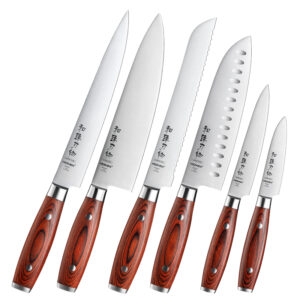 XINZUO High Quality 6 Pcs German 1.4116 Stainless Steel Pakka Wood Handle sharp Chef Knife Set Kitchen Knife Manufacturer