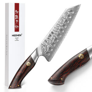 14Cr Core Japanese Kitchen Cutting 7'' Santoku Knife Damascus Powder Steel Red & Black G10 Handle Custom