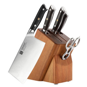XINZUO Full Tang 6 Pcs German 1.4116 Steel Ebony Wood Kitchen Chef Knives Set with Wooden Block Knife Accessories