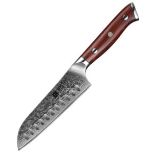 XINZUO 5 Inch Professional 67 Layers 10Cr Core Damascus Steel Kitchen Santoku Knife with Rosewood Handle
