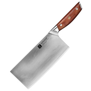 440C Clad Steel Kitchen Cleaver Knife with Premium Natural Red Wood