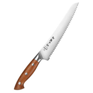 XINZUO New German Steel Kitchen Bread Knife Handmade Red Wood Handle Custom Cutlery 8.5 Inch