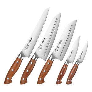 XINZUO New 5 Pcs Kitchen Chef Knives Set Handmade Gift Box German 1.4116 Stainless Steel Red Wood Handle