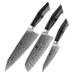 Hot Selling Carbon Steel Japanese 67 Layers Damascus Steel Knives G10 Handle Sharp Kitchen Chef Knife Set 3 Pcs