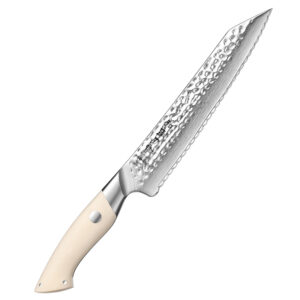 XINZUO 10Cr15 Core Damascus Steel Kitchen Bread Knife White G10 Handle Professional Knives Manufacturer