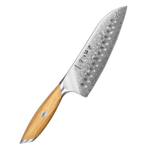 XINZUO Damascus Powder Steel Santoku Knife Innovative Design Olive Wood Handle Professional Japanese Kitchen Knives