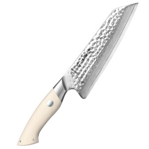 XINZUO Hot Sale Damascus Steel Japanese Kitchen Santoku Knife Streamlined Design White G10 Handle